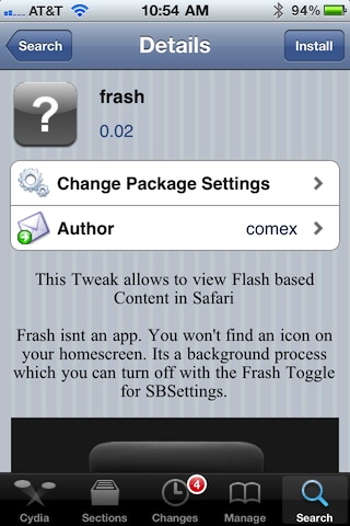 Frash Package Information page in Cydia
