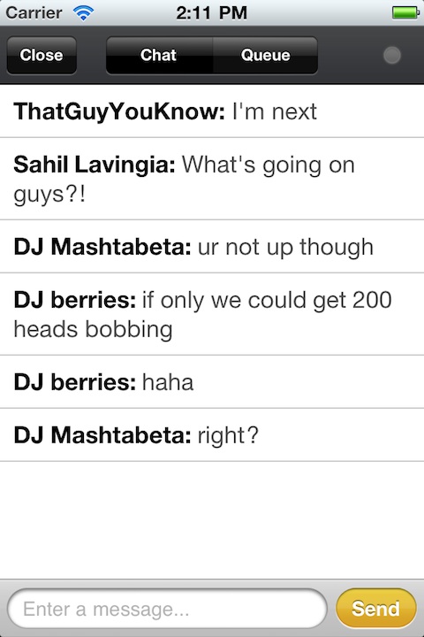 Turntable.fm iPhone app chat rooms