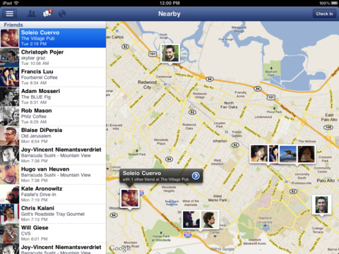 Facebook for iPad Checkin
