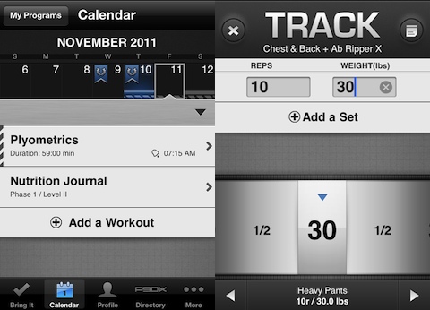 P90X iPhone app tracking your workout